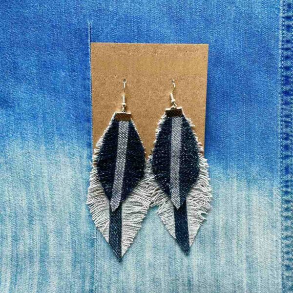 Denim feather earrings with two pieces