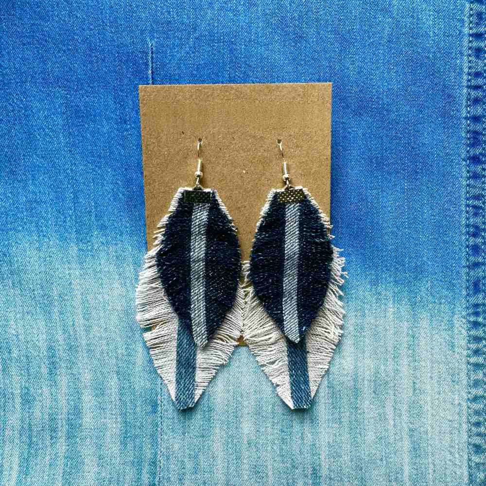 Denim feather earrings